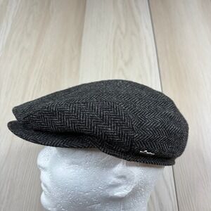 Wigens Mens Gray Herringbone Wool Earflap Logo Christer Flat Hat Cap 59 cm